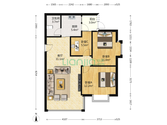 东圃广场 3室1厅1卫 92平方