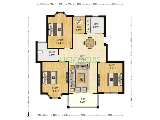 南天阳光西区 4室1厅1卫 101平方