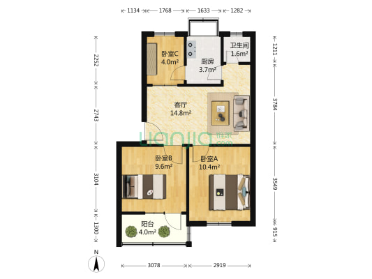 电力北区320号院 3室1厅1卫 65平方