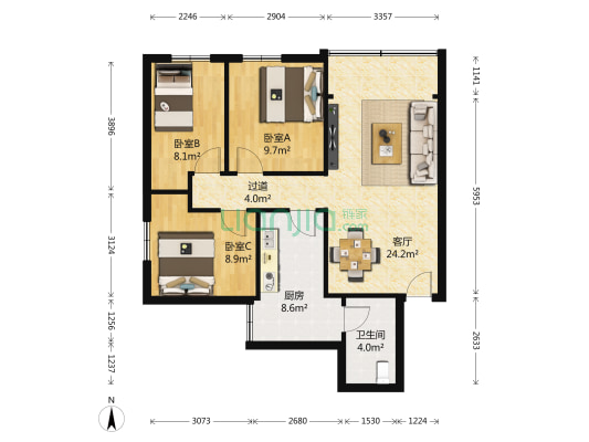鹏城花园 3室1厅1卫 81平方
