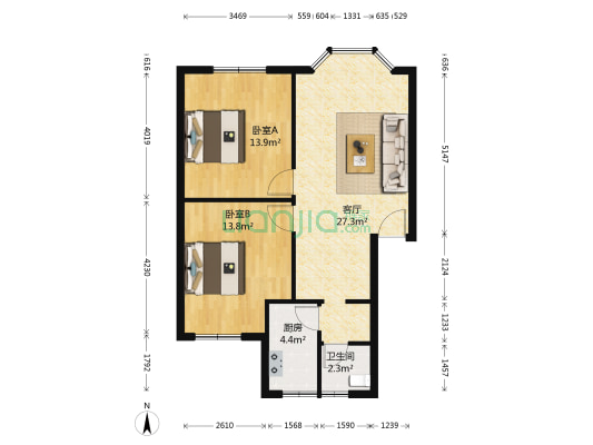 青江华庭A区 2室1厅1卫 78平方