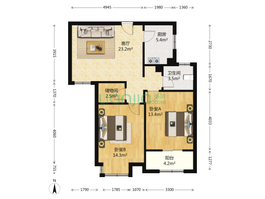 庄和家园 2室1厅1卫 90平方