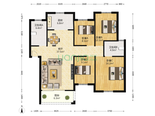 28街 4室1厅2卫 130平方