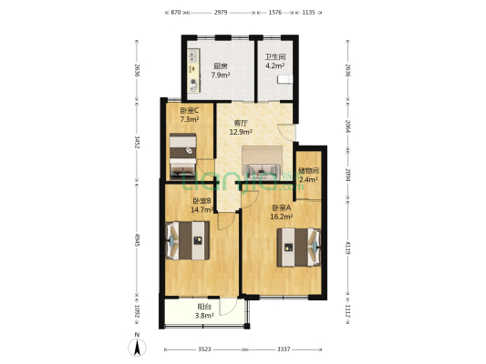 人民路23号 3室1厅1卫 83平方