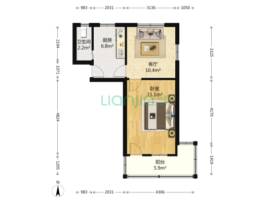 莫干山路38号 1室1厅1卫 49平方