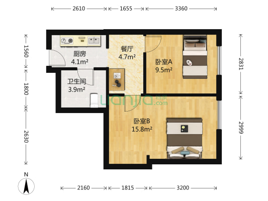 海博大厦 2室1厅1卫 68平方