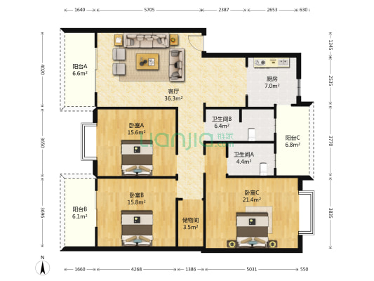 梧桐苑(杜鹃巷) 3室1厅2卫 148平方