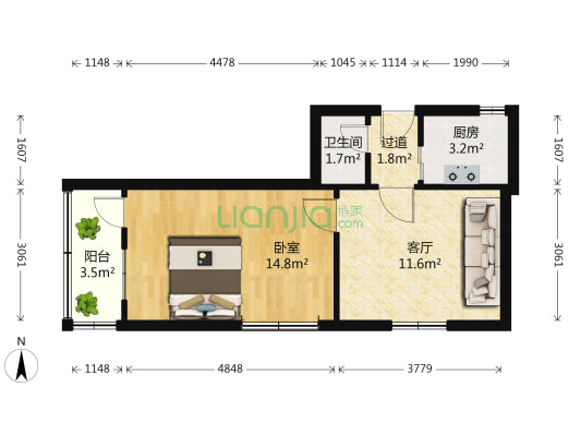 长山路小区 1室1厅1卫 47平方
