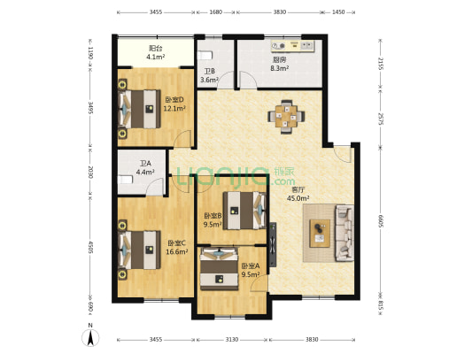 龙水路二段117号 4室1厅2卫 148平方