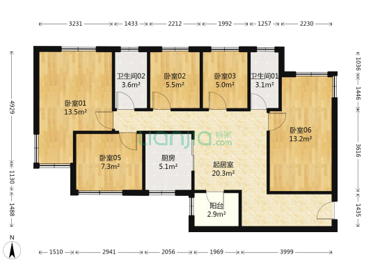 特区报社宿舍楼 5室1厅2卫 106平方