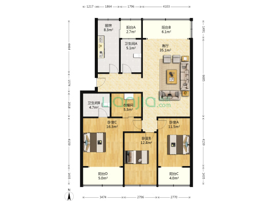 西二道街32号 3室1厅2卫 114平方
