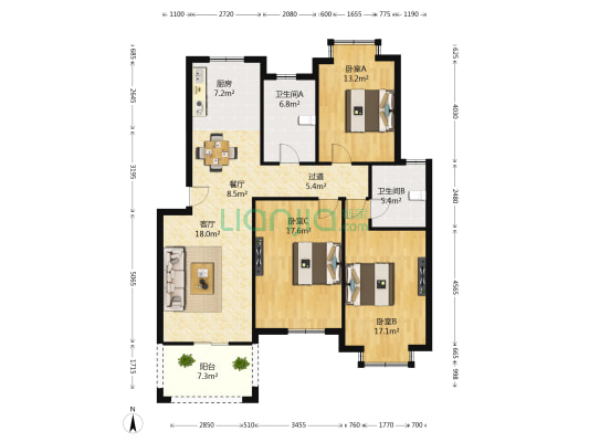 福馨花园 3室2厅2卫 122平方