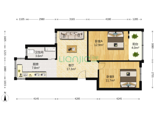 佳源公寓 2室1厅1卫 75平方