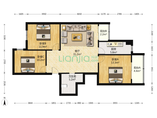 北樱桃园17号院 3室1厅1卫 113平方