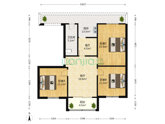 广场西街95号 3室2厅1卫 83平方