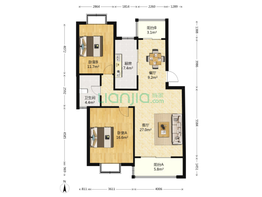 东陆锦悦苑 2室2厅1卫 99平方