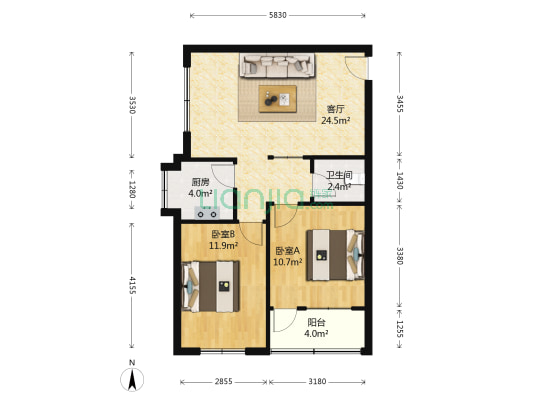 金和苑 2室1厅1卫 67平方