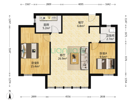 两室一厅户型图 简易图片