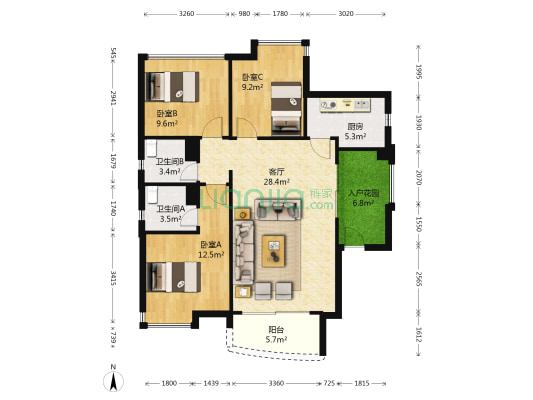 颐和盛世 3室1厅2卫 102平方