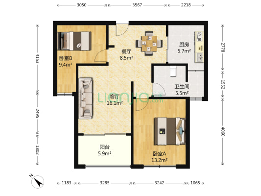 绿地时代名邸 2室2厅1卫 81平方
