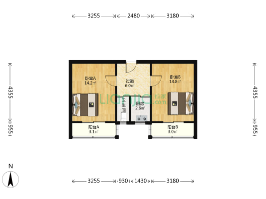 新城小区 2室0厅1卫 53平方
