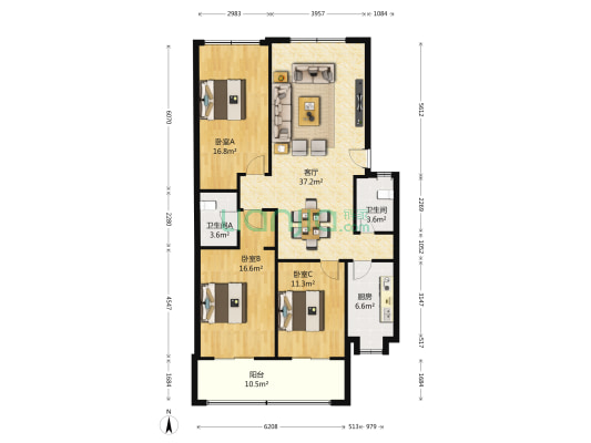 白沙苑 3室1厅2卫 121平方