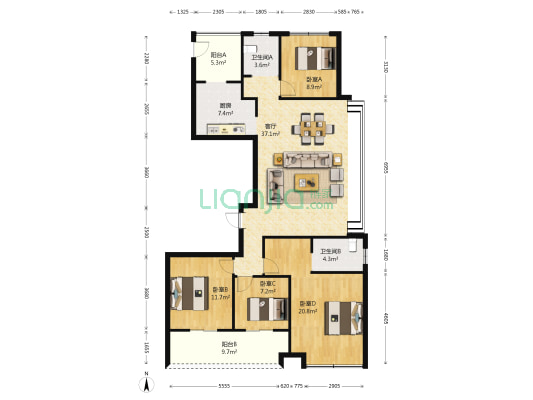 大都会小区一期 4室1厅2卫 143平方