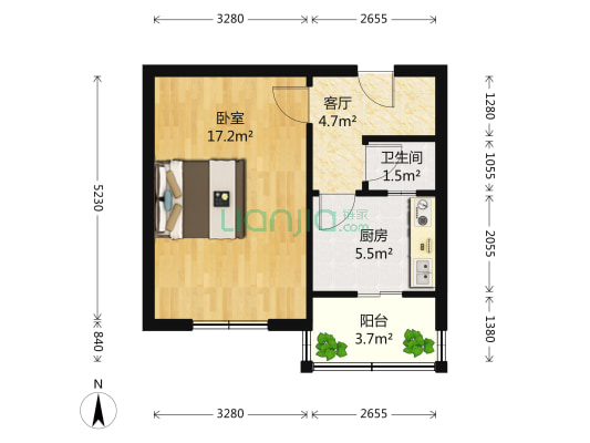 解放路117号 1室1厅1卫 40平方