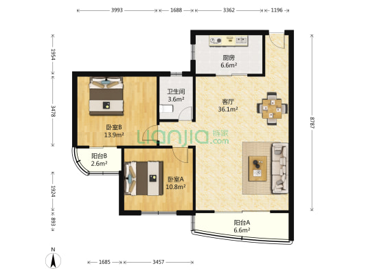 竹盛花园 2室1厅 680万