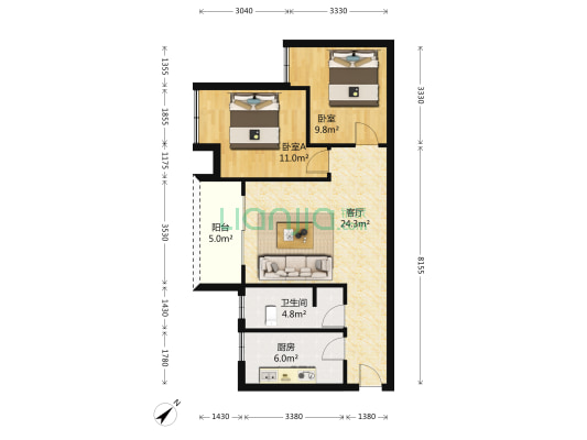新都花园 2室1厅1卫 72平方