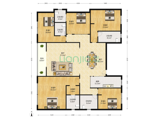 郫筒镇一环路西南段 5室2厅5卫 270平方