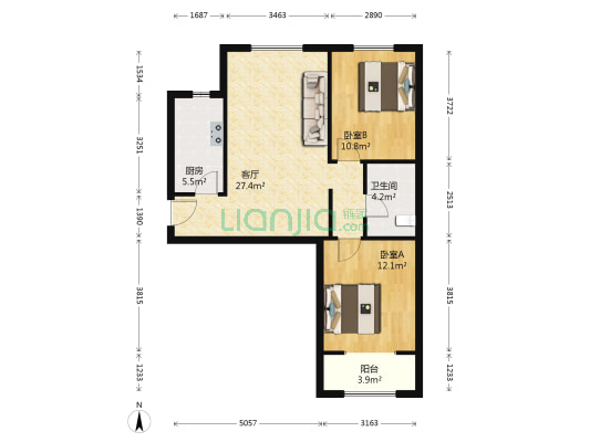 和苑 2室1厅1卫 88平方