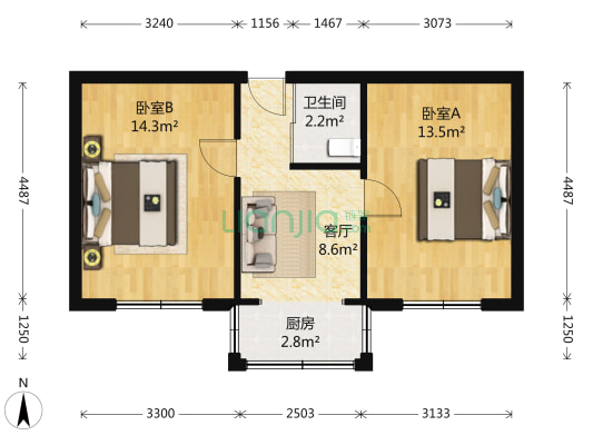 上园 2室1厅1卫 56平方