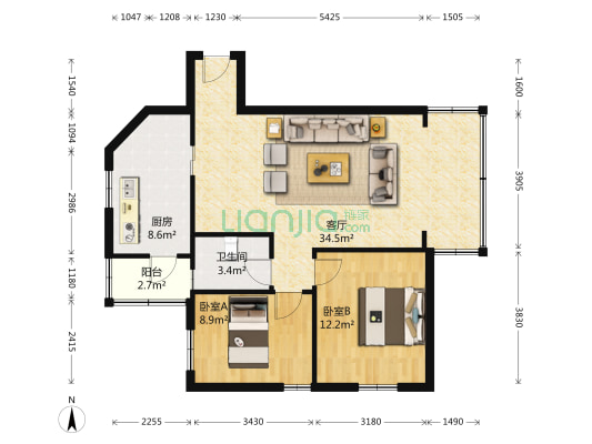 槟东公寓 2室1厅1卫 83平方