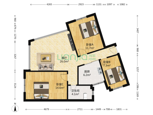 曾家巷68号 3室1厅1卫 86平方