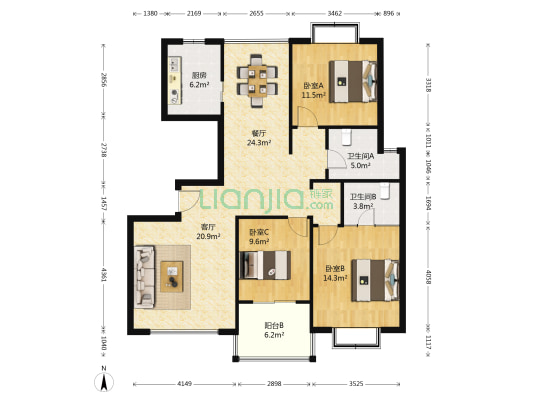 象屿都城 3室2厅2卫 125平方