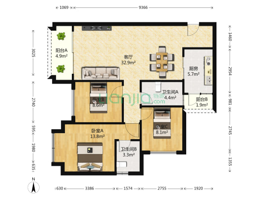 汇港威华雅苑 3室1厅2卫 101平方