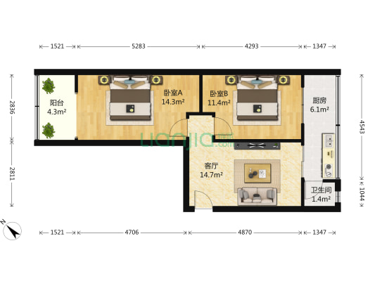 永福苑 2室1厅1卫 59平方