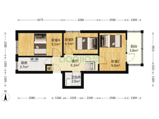 东堂子胡同 3室1厅1卫 53平方