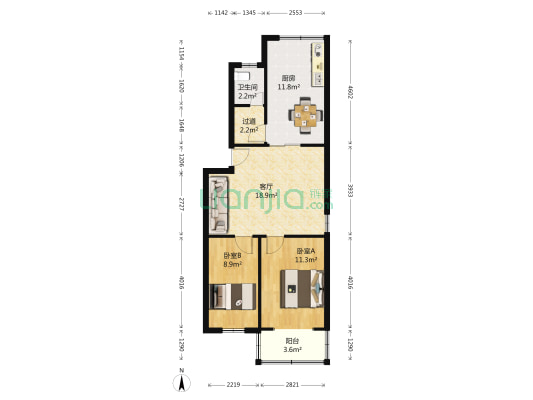 秦淮花园 2室1厅1卫 77平方