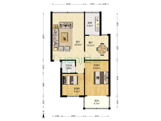 省烟草机械厂宿舍 2室2厅1卫 76平方