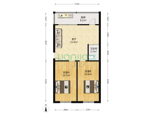 大通花园A区 2室1厅1卫 80平方