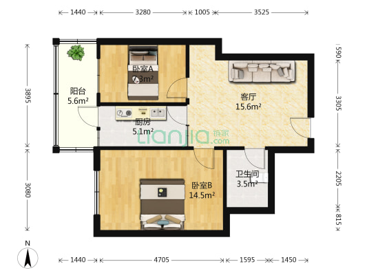 三机小区 2室1厅1卫 70平方