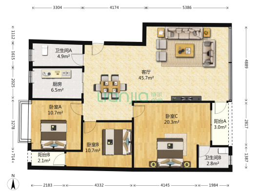 菜园中路 3室1厅2卫 126平方