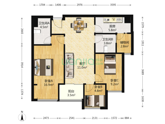 俊发城俊寓 3室2厅2卫 100平方