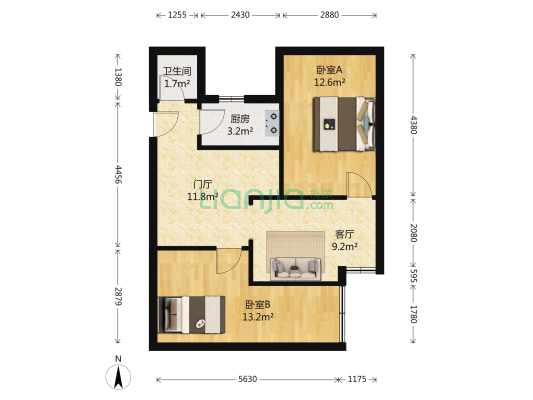 西屠场街9号 2室1厅1卫 58平方