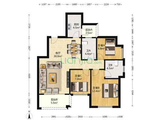 和丰颖苑 3室1厅2卫 95平方