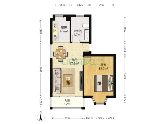 汤山养龙山庄 1室1厅1卫 53平方