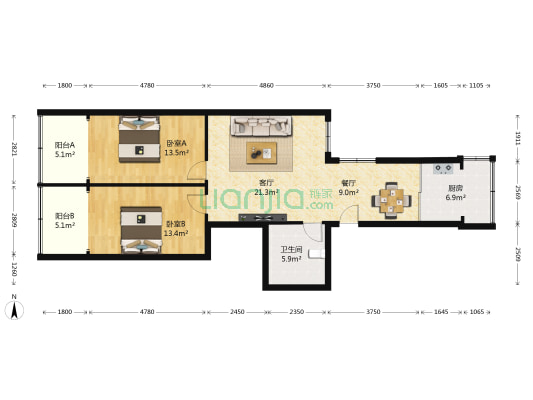 兰州雁滩市局家属院（滩尖子村） 2室2厅1卫 98平方