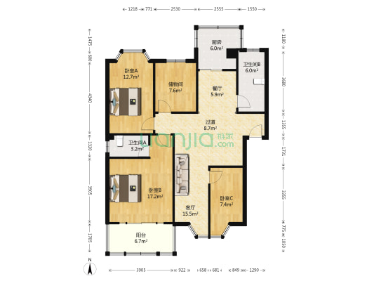 星河家园 3室2厅2卫 118平方
